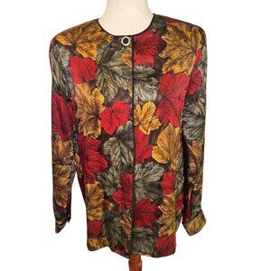 Corey B 100% Silk Shirt Sz 10 Button Up Autumn Leaves Fall Elegant Classy